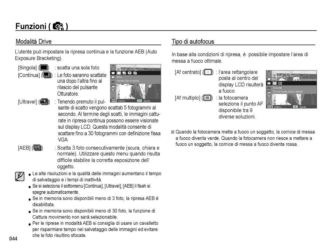 Samsung EC-PL51ZZBPAIT, EC-PL51ZZBPBE1, EC-PL51ZZBPRIT, EC-PL51ZZBPNIT, EC-PL51ZZBPBIT manual Modalità Drive, Tipo di autofocus 