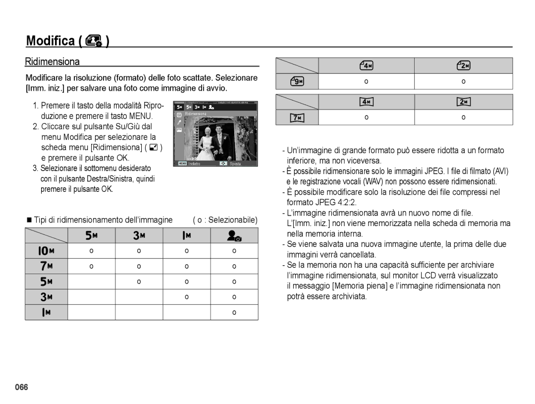 Samsung EC-PL51ZZBPRIT, EC-PL51ZZBPAIT, EC-PL51ZZBPBE1, EC-PL51ZZBPNIT, EC-PL51ZZBPBIT manual Modifica, Ridimensiona 