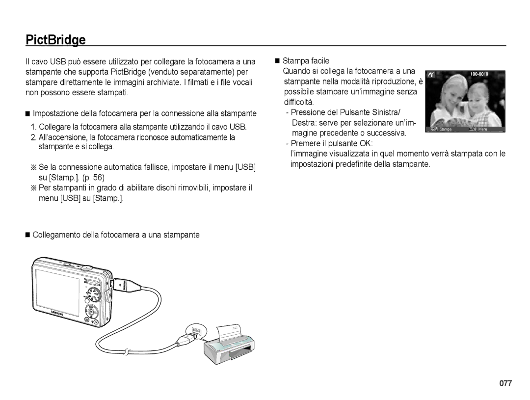 Samsung EC-PL51ZZBPNIT, EC-PL51ZZBPAIT, EC-PL51ZZBPBE1 PictBridge, Magine precedente o successiva, Premere il pulsante OK 