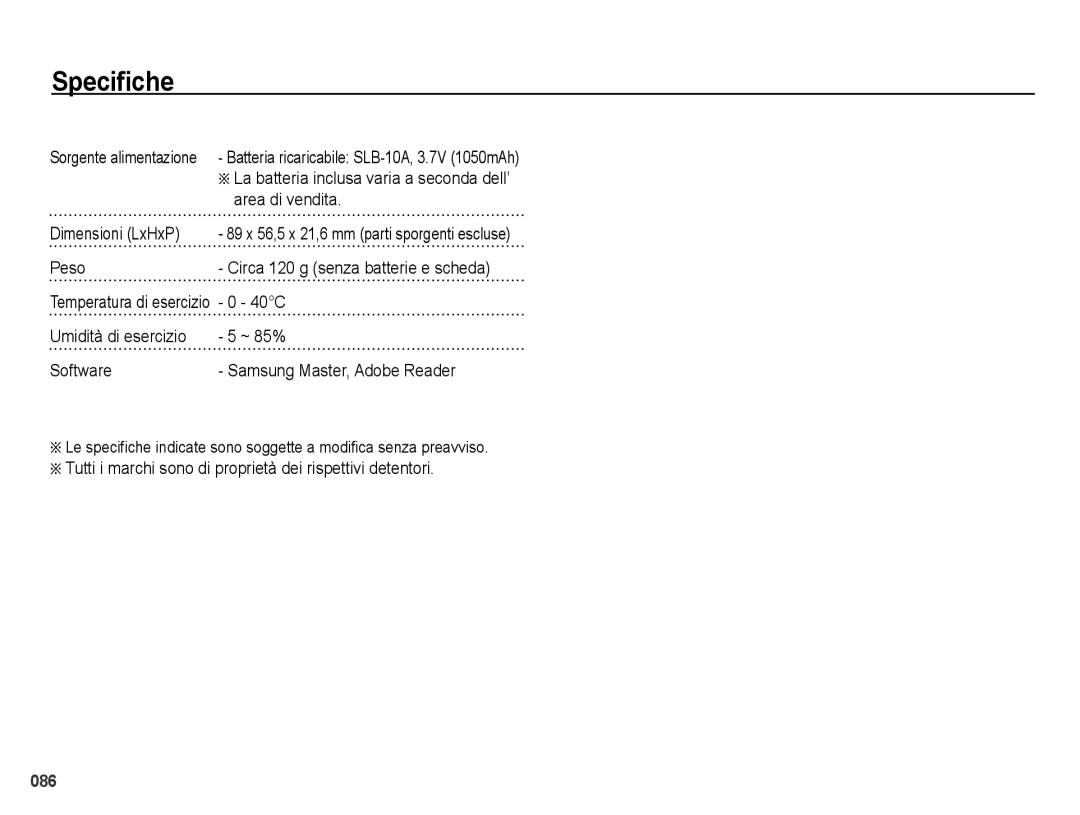 Samsung EC-PL51ZZBPRIT, EC-PL51ZZBPAIT, EC-PL51ZZBPBE1, EC-PL51ZZBPNIT manual Area di vendita, Dimensioni LxHxP, Peso, 40C 