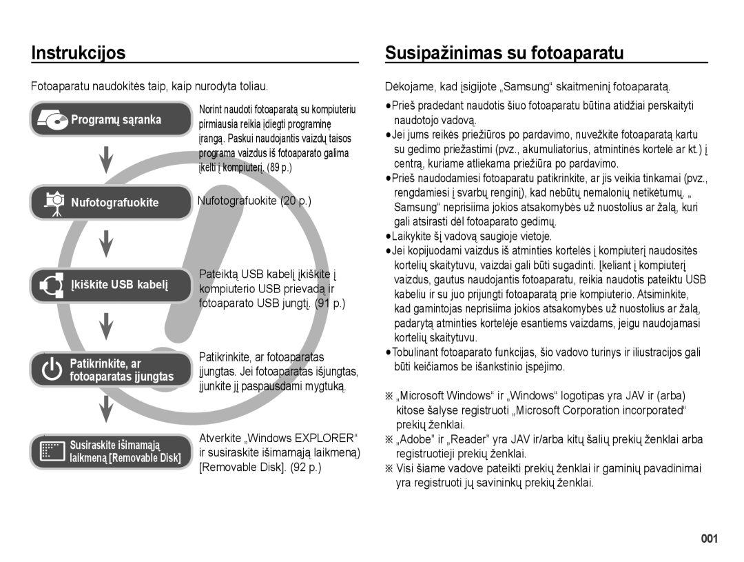 Samsung EC-PL51ZZBPARU Instrukcijos, Susipažinimas su fotoaparatu, Nufotografuokite 20 p, Patikrinkite, ar fotoaparatas 