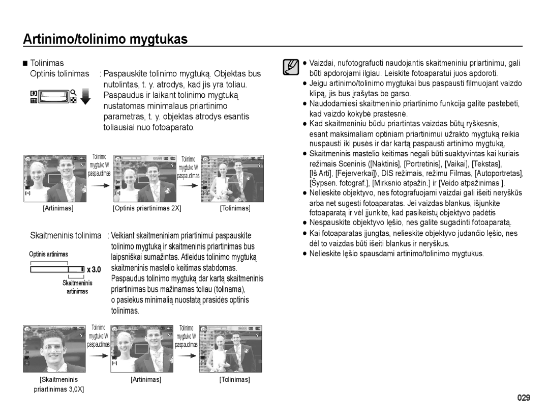 Samsung EC-PL51ZZBPARU, EC-PL51ZZBPBRU manual Tolinimas, Nustatomas minimalaus priartinimo, Toliausiai nuo fotoaparato 