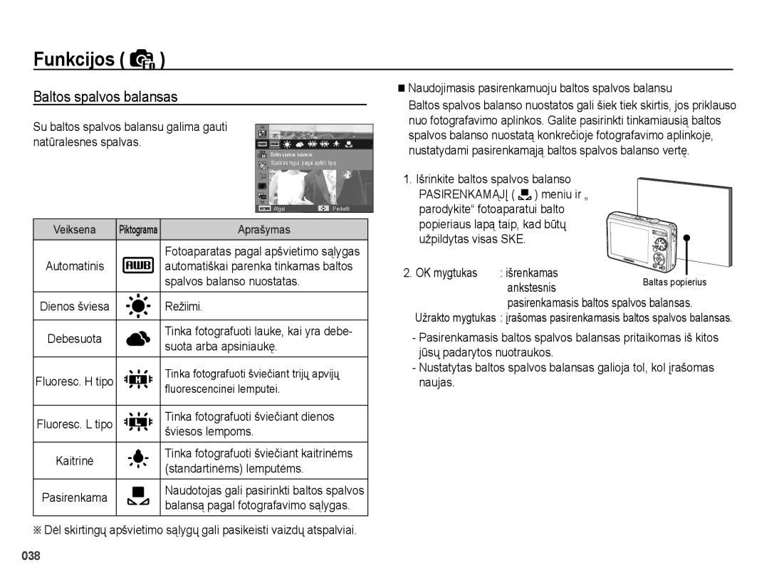 Samsung EC-PL51ZZBPBRU, EC-PL51ZZBPARU manual Baltos spalvos balansas 