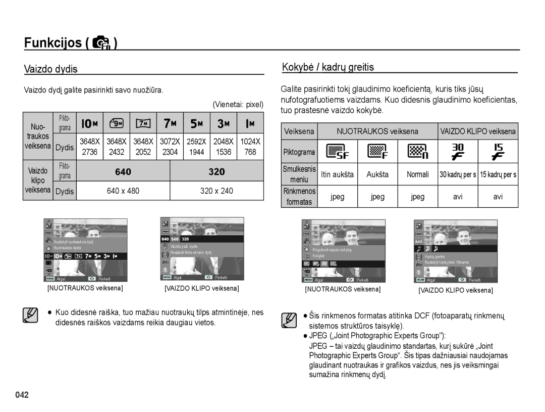 Samsung EC-PL51ZZBPBRU, EC-PL51ZZBPARU manual Vaizdo dydis, Kokybė / kadrų greitis 