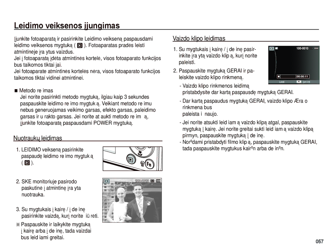 Samsung EC-PL51ZZBPARU, EC-PL51ZZBPBRU manual Leidimo veiksenos įjungimas, Nuotraukų leidimas, Vaizdo klipo leidimas 