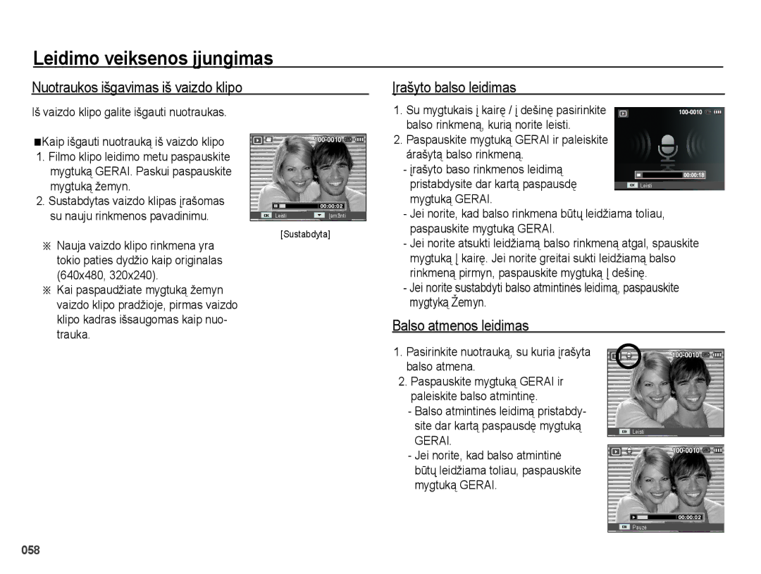 Samsung EC-PL51ZZBPBRU manual Nuotraukos išgavimas iš vaizdo klipo, Įrašyto balso leidimas, Balso atmenos leidimas 