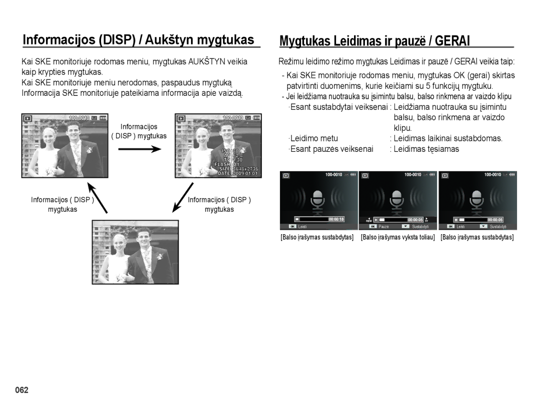 Samsung EC-PL51ZZBPBRU Mygtukas Leidimas ir pauzë / Gerai, Klipu, ·Leidimo metu, ·Esant pauzės veiksenai Leidimas tęsiamas 