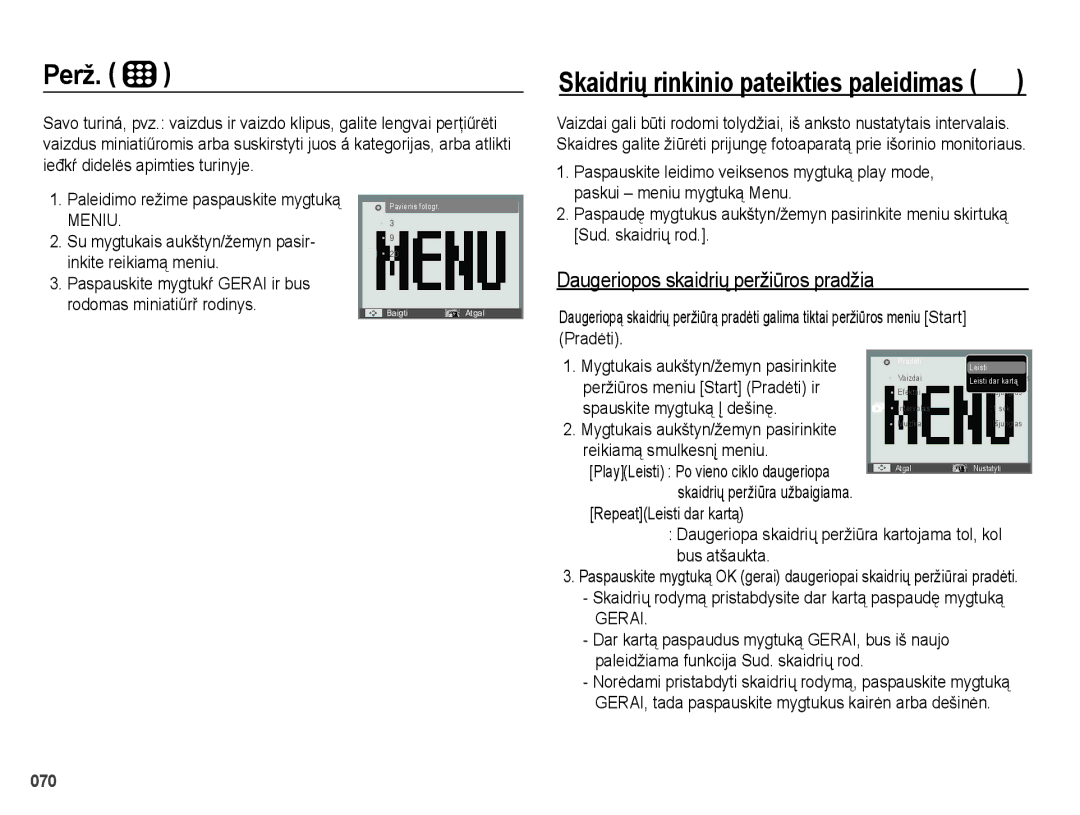 Samsung EC-PL51ZZBPBRU, EC-PL51ZZBPARU manual Perž, Daugeriopos skaidrių peržiūros pradžia 