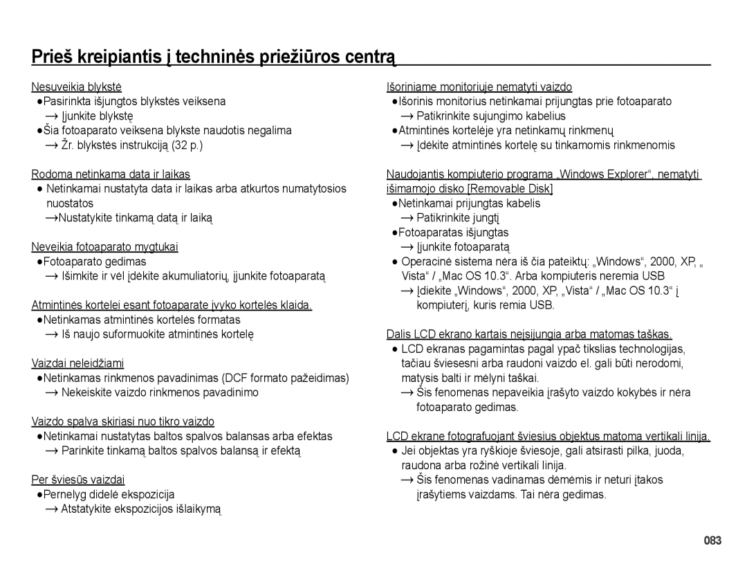 Samsung EC-PL51ZZBPARU, EC-PL51ZZBPBRU manual Iš naujo suformuokite atmintinės kortelę Vaizdai neleidžiami 