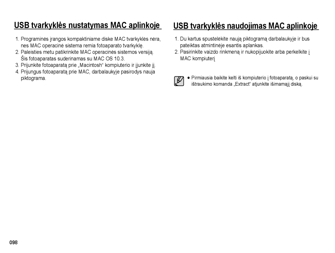 Samsung EC-PL51ZZBPBRU, EC-PL51ZZBPARU manual USB tvarkyklės naudojimas MAC aplinkoje 