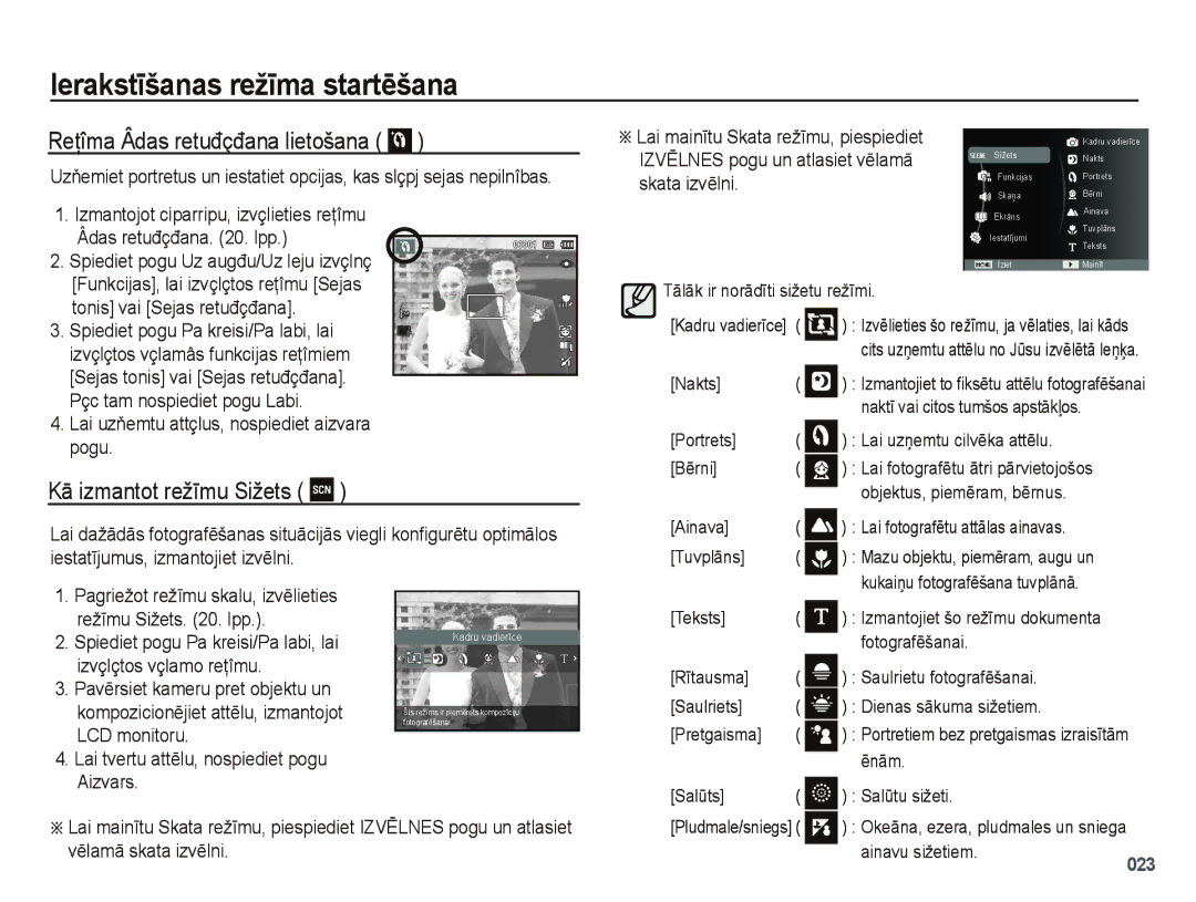 Samsung EC-PL51ZZBPARU, EC-PL51ZZBPBRU manual Reţîma Âdas retuđçđana lietošana, Kā izmantot režīmu Sižets 