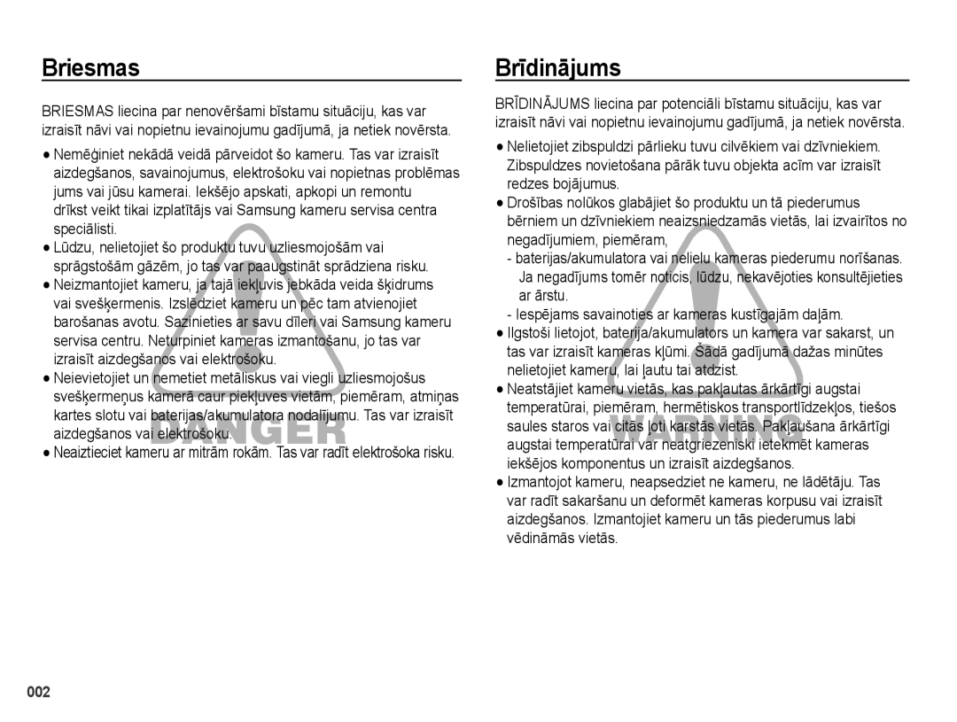 Samsung EC-PL51ZZBPBRU, EC-PL51ZZBPARU manual Briesmas, Brīdinājums 