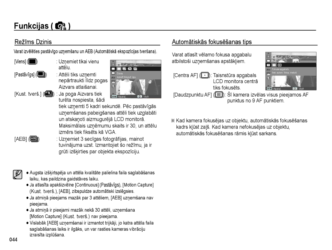 Samsung EC-PL51ZZBPBRU manual Režīms Dzinis, Automātiskās fokusēšanas tips, Varat atlasīt vēlamo fokusa apgabalu, Attēlu 