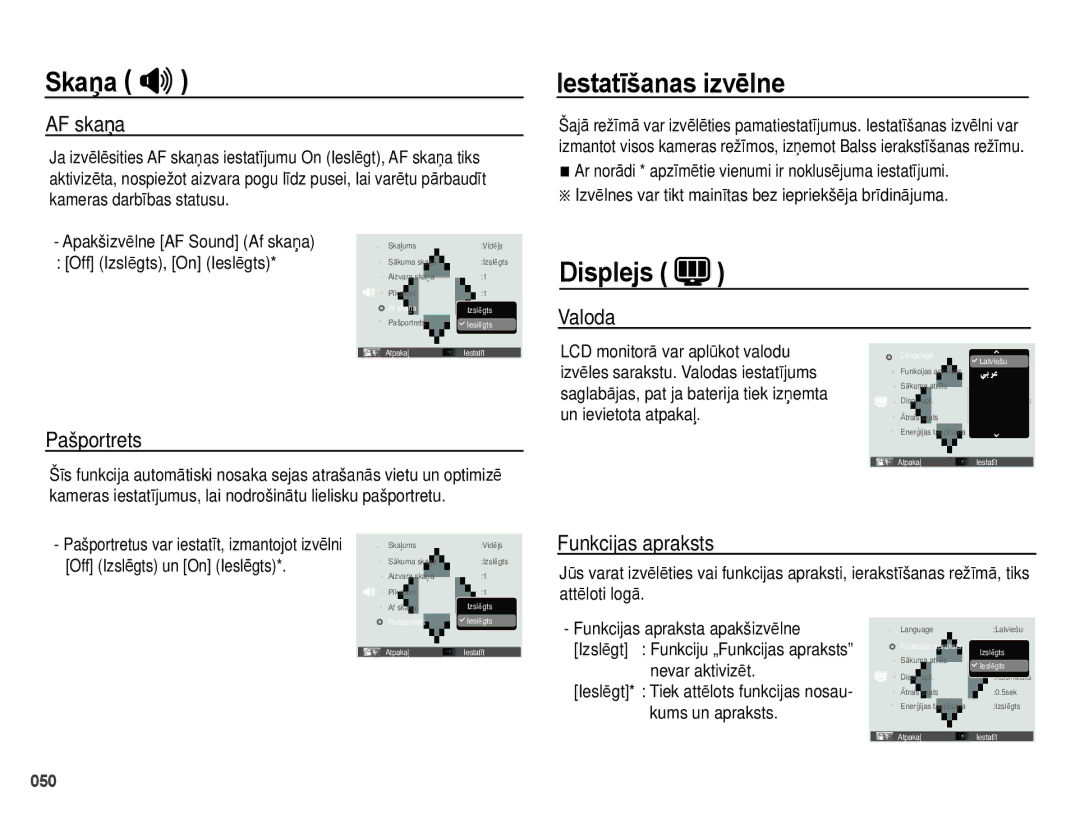 Samsung EC-PL51ZZBPBRU, EC-PL51ZZBPARU manual Iestatīšanas izvēlne, Displejs 