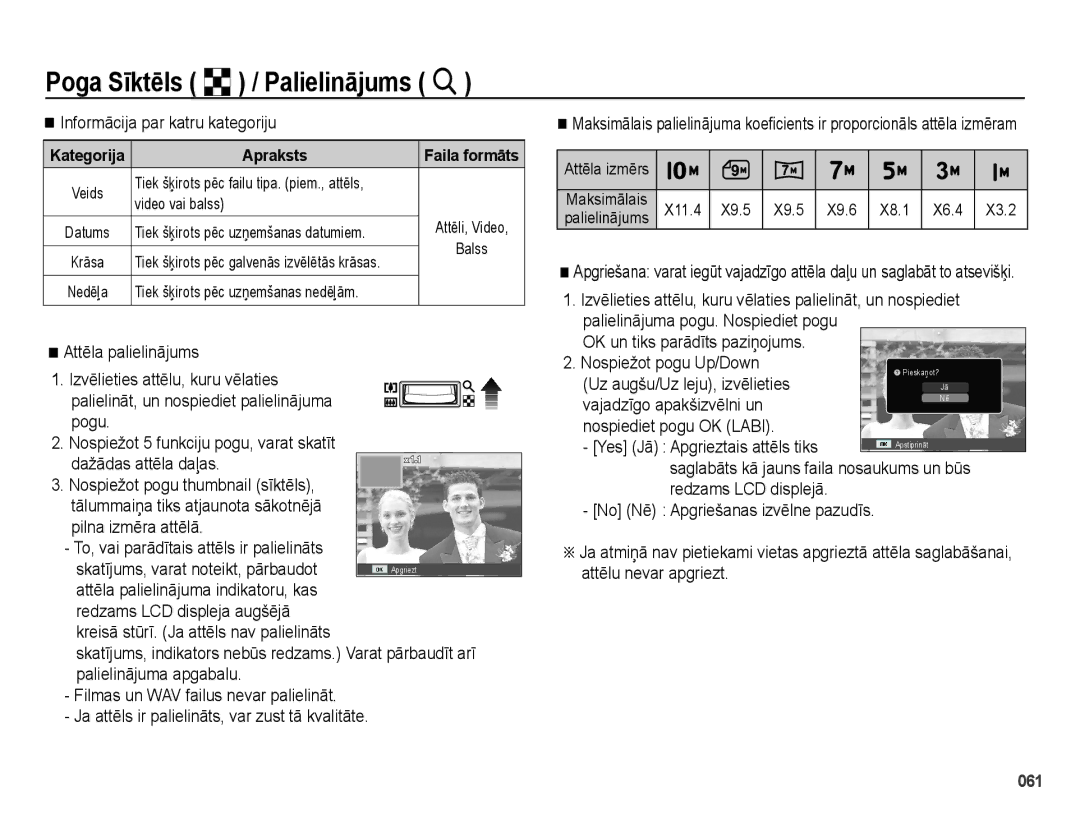 Samsung EC-PL51ZZBPARU manual Informācija par katru kategoriju, OK un tiks parādīts paziņojums Nospiežot pogu Up/Down 