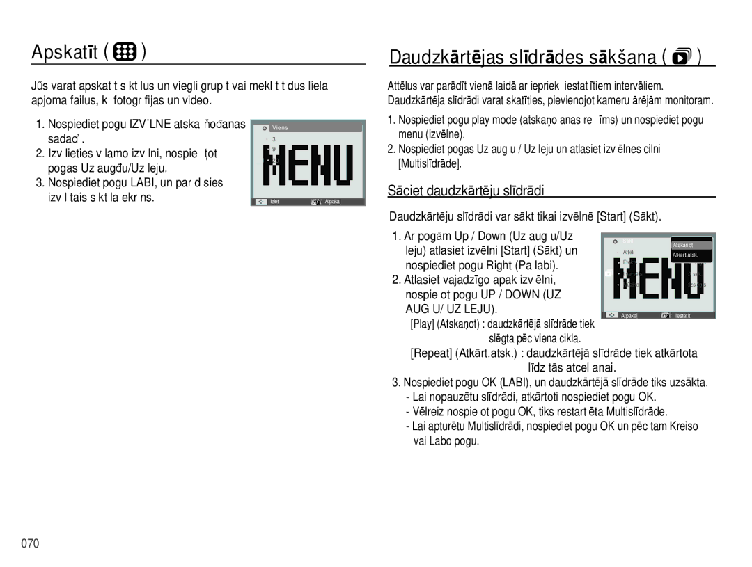 Samsung EC-PL51ZZBPBRU, EC-PL51ZZBPARU manual Apskatīt, Daudzkārtējas slīdrādes sākšana , Sāciet daudzkārtēju slīdrādi 