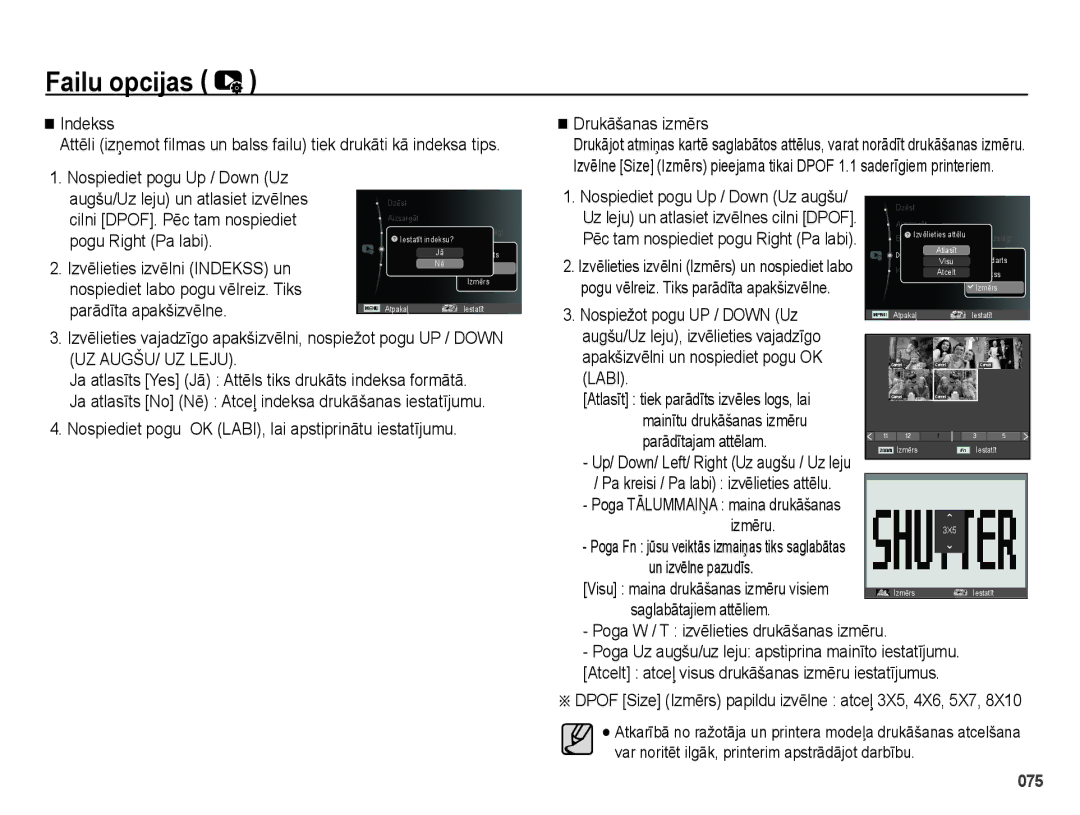 Samsung EC-PL51ZZBPARU manual Indekss, Drukāšanas izmērs, Pogu Right Pa labi, Mainītu drukāšanas izmēru Parādītajam attēlam 