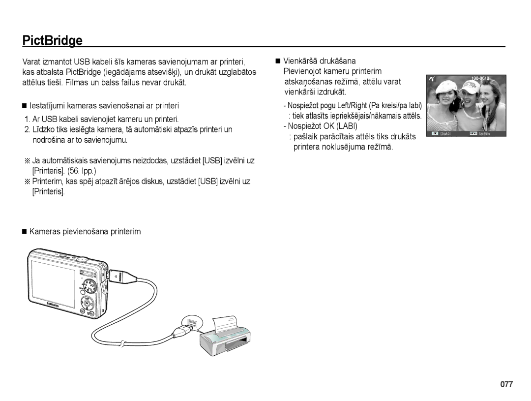 Samsung EC-PL51ZZBPARU, EC-PL51ZZBPBRU manual PictBridge, Nospiežot OK Labi 