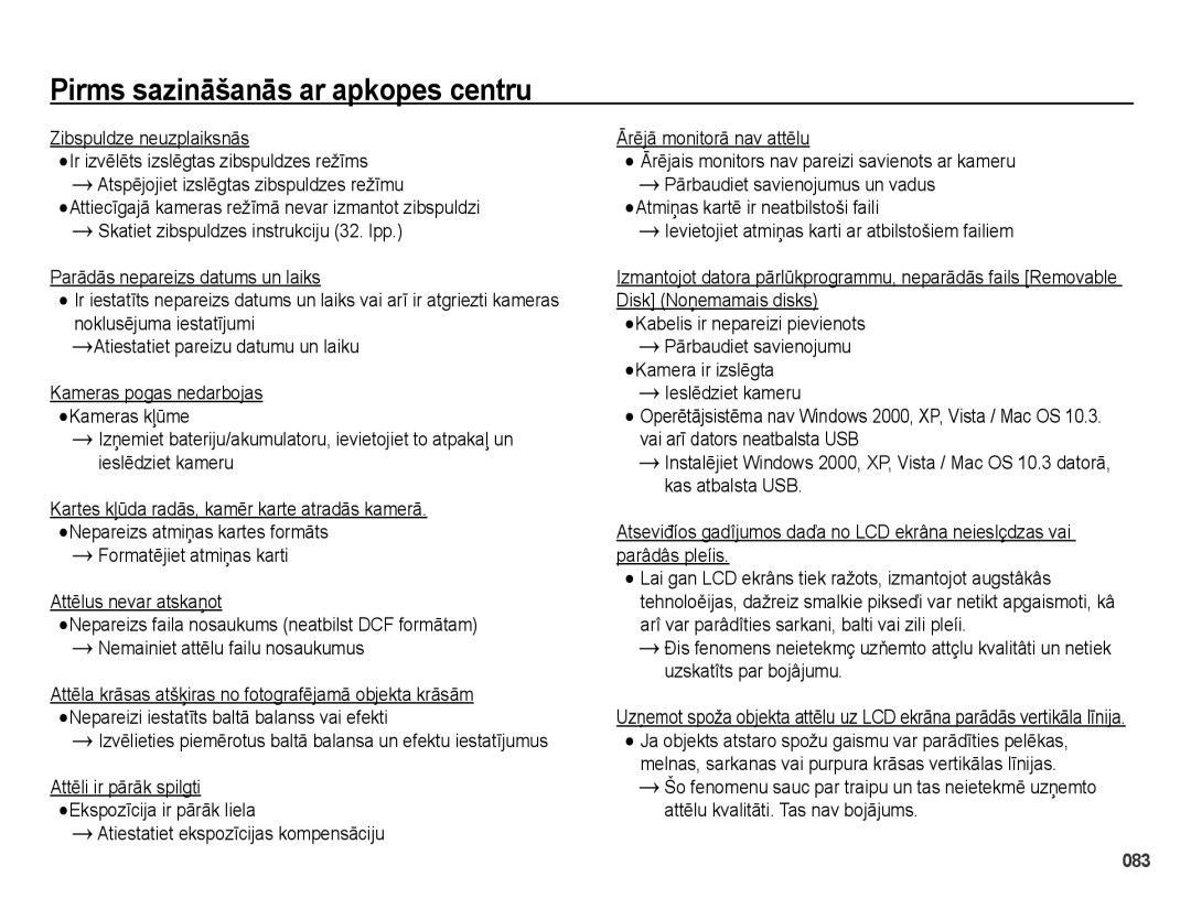 Samsung EC-PL51ZZBPARU, EC-PL51ZZBPBRU manual Zibspuldze neuzplaiksnās 