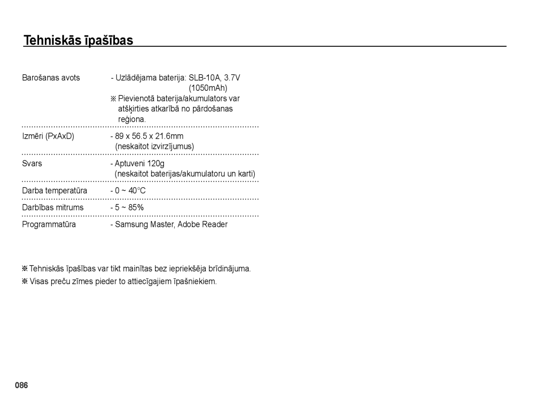 Samsung EC-PL51ZZBPBRU, EC-PL51ZZBPARU manual Barošanas avots, 1050mAh, Atšķirties atkarībā no pārdošanas, Reģiona 