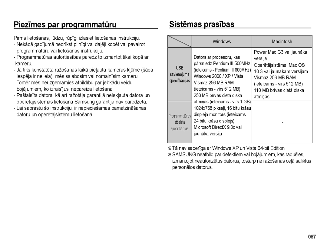 Samsung EC-PL51ZZBPARU, EC-PL51ZZBPBRU manual Piezīmes par programmatūru, Sistēmas prasības 