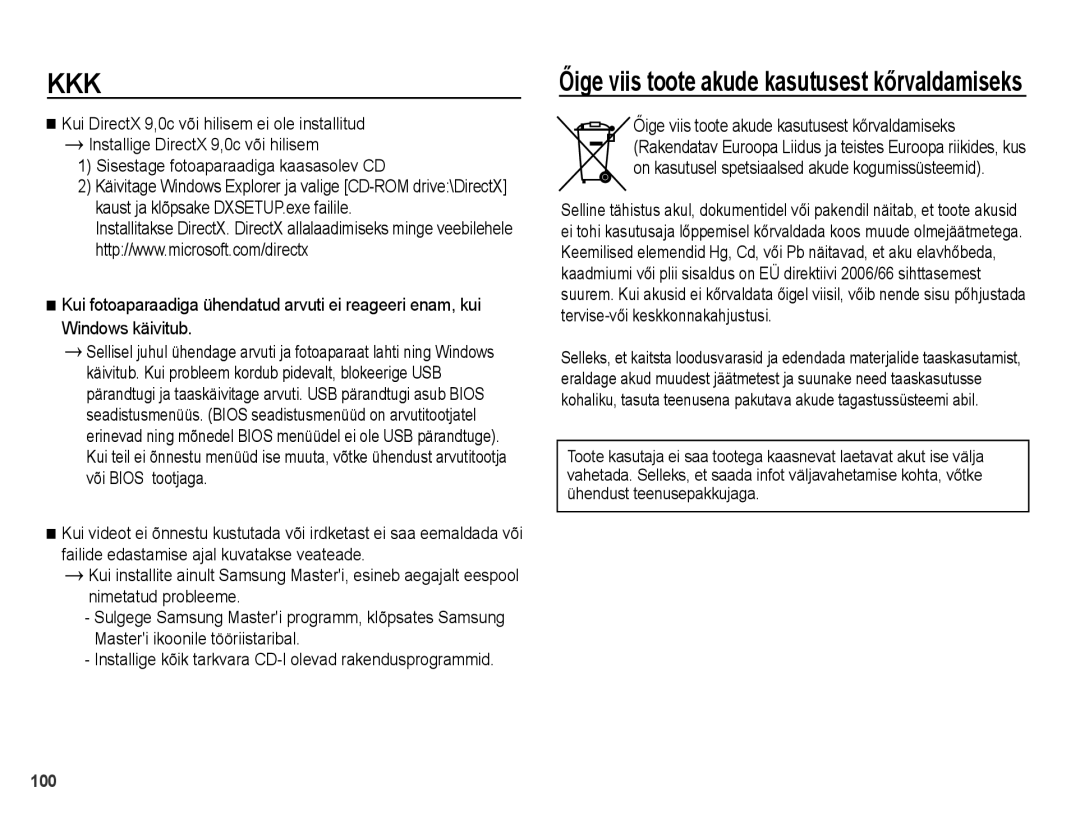 Samsung EC-PL51ZZBPBRU, EC-PL51ZZBPARU manual Őige viis toote akude kasutusest kőrvaldamiseks 