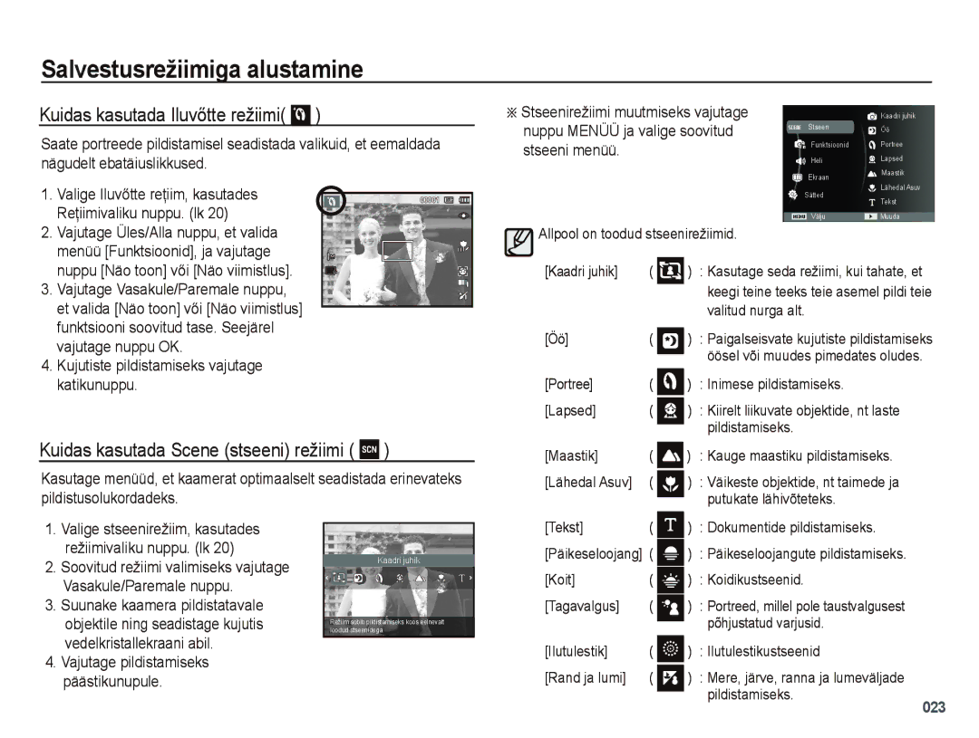 Samsung EC-PL51ZZBPARU, EC-PL51ZZBPBRU manual Kuidas kasutada Iluvőtte režiimi, Kuidas kasutada Scene stseeni režiimi 