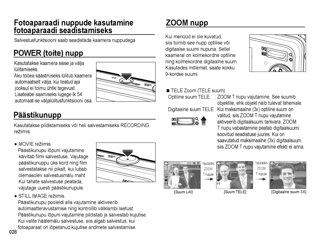 Samsung EC-PL51ZZBPBRU, EC-PL51ZZBPARU manual Power toite nupp, Päästikunupp, Zoom nupp 