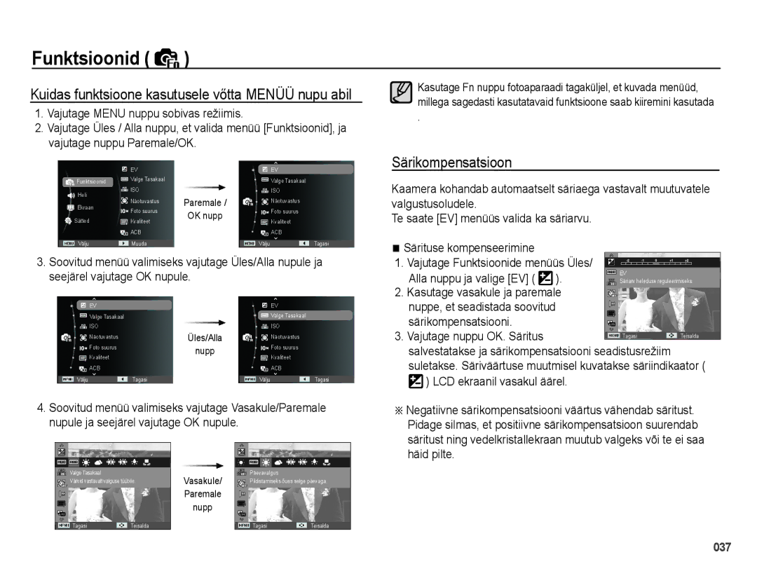 Samsung EC-PL51ZZBPARU, EC-PL51ZZBPBRU manual Kasutage vasakule ja paremale, Särikompensatsiooni 