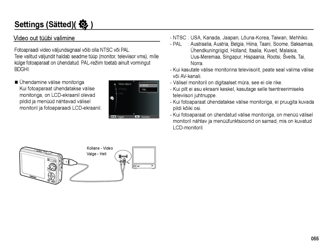 Samsung EC-PL51ZZBPARU, EC-PL51ZZBPBRU manual Video out tüübi valimine 