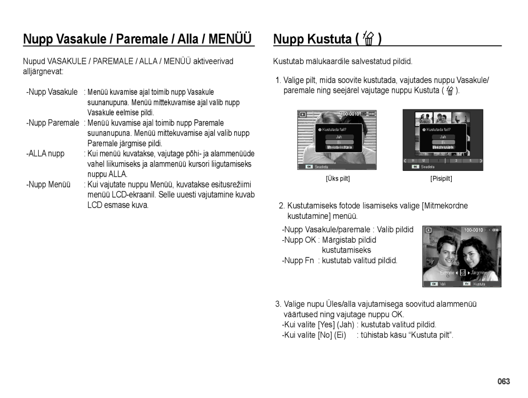 Samsung EC-PL51ZZBPARU, EC-PL51ZZBPBRU manual Nupp Kustuta Õ 