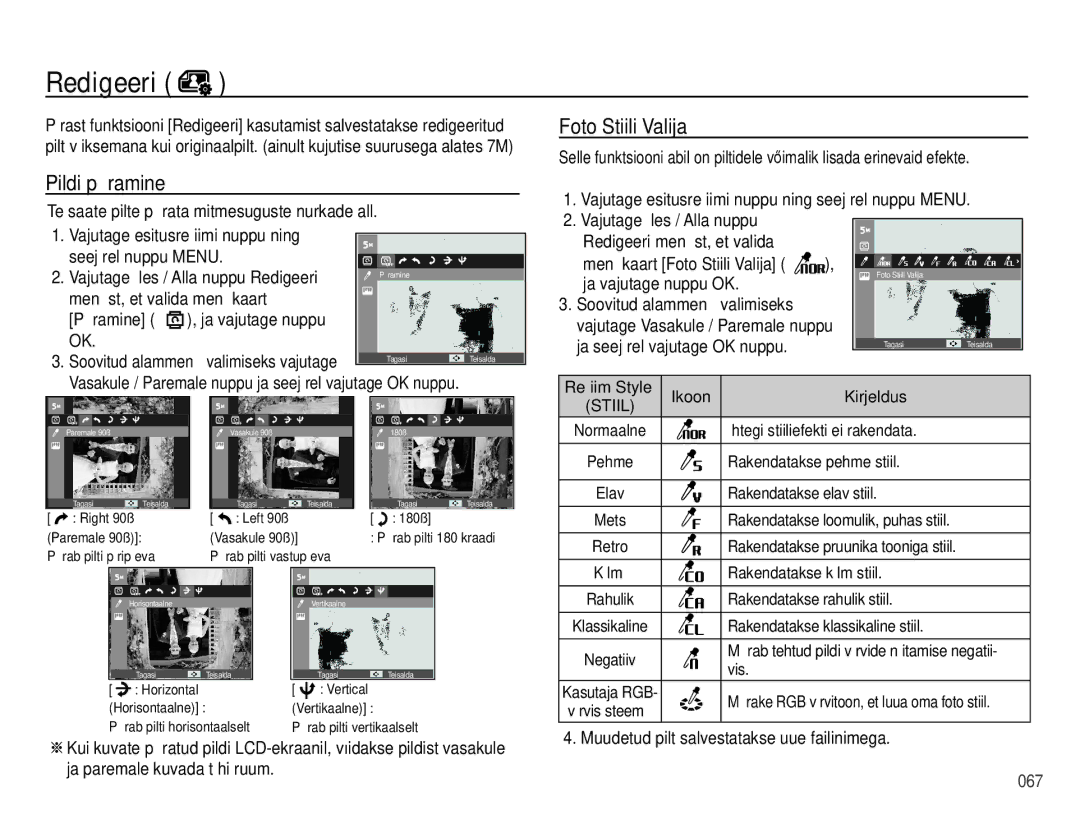 Samsung EC-PL51ZZBPARU, EC-PL51ZZBPBRU manual Pildi pööramine, Ja vajutage nuppu OK, Ja seejärel vajutage OK nuppu 