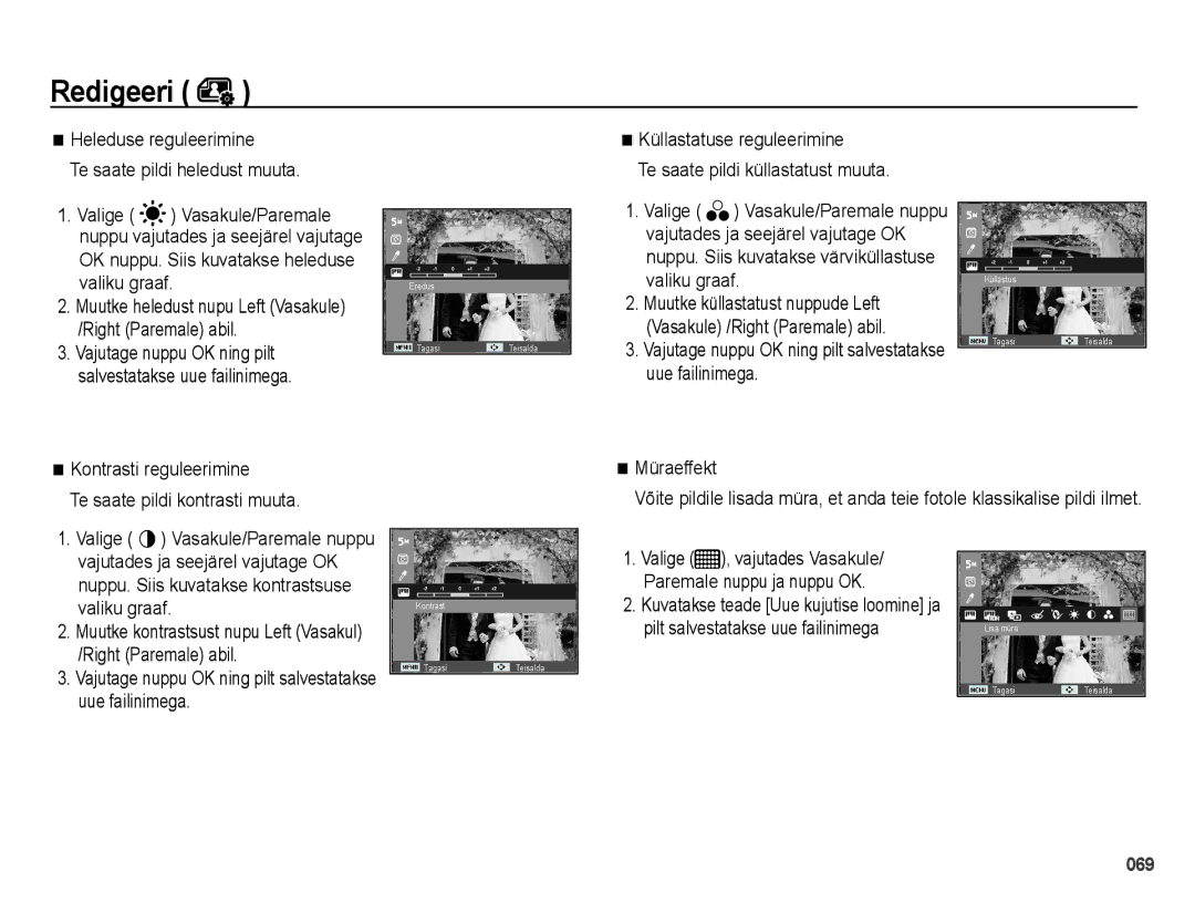 Samsung EC-PL51ZZBPARU, EC-PL51ZZBPBRU manual Heleduse reguleerimine Te saate pildi heledust muuta, Kontrasti reguleerimine 