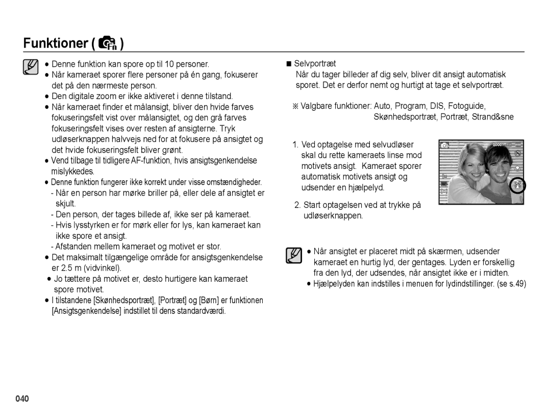 Samsung EC-PL51ZZBPNE2, EC-PL51ZZBPBE2, EC-PL51ZZBPRE2 manual Selvportræt, Start optagelsen ved at trykke på udløserknappen 