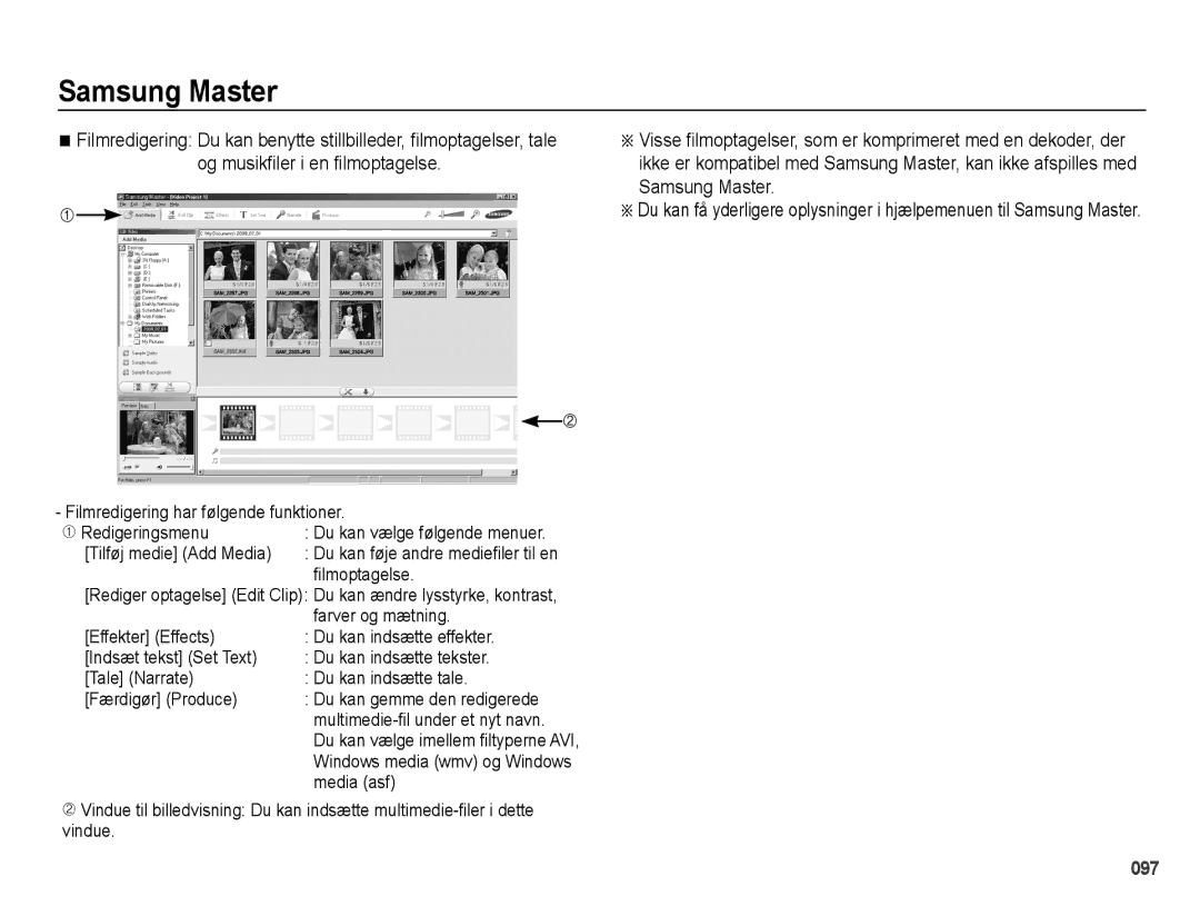 Samsung EC-PL51ZZBPRE2, EC-PL51ZZBPBE2 manual Og musikfiler i en filmoptagelse, Filmoptagelse, Farver og mætning, Media asf 