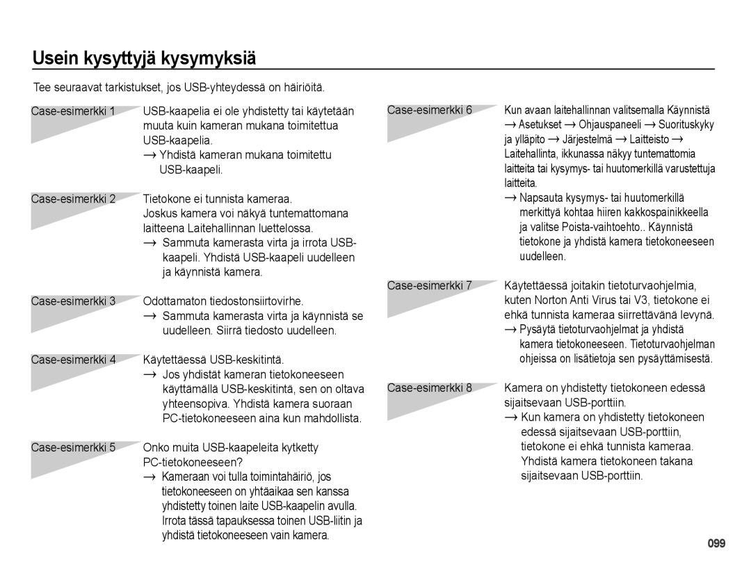 Samsung EC-PL51ZZBPBE2, EC-PL51ZZBPNE2, EC-PL51ZZBPRE2, EC-PL51ZZBPAE2 manual Usein kysyttyjä kysymyksiä 