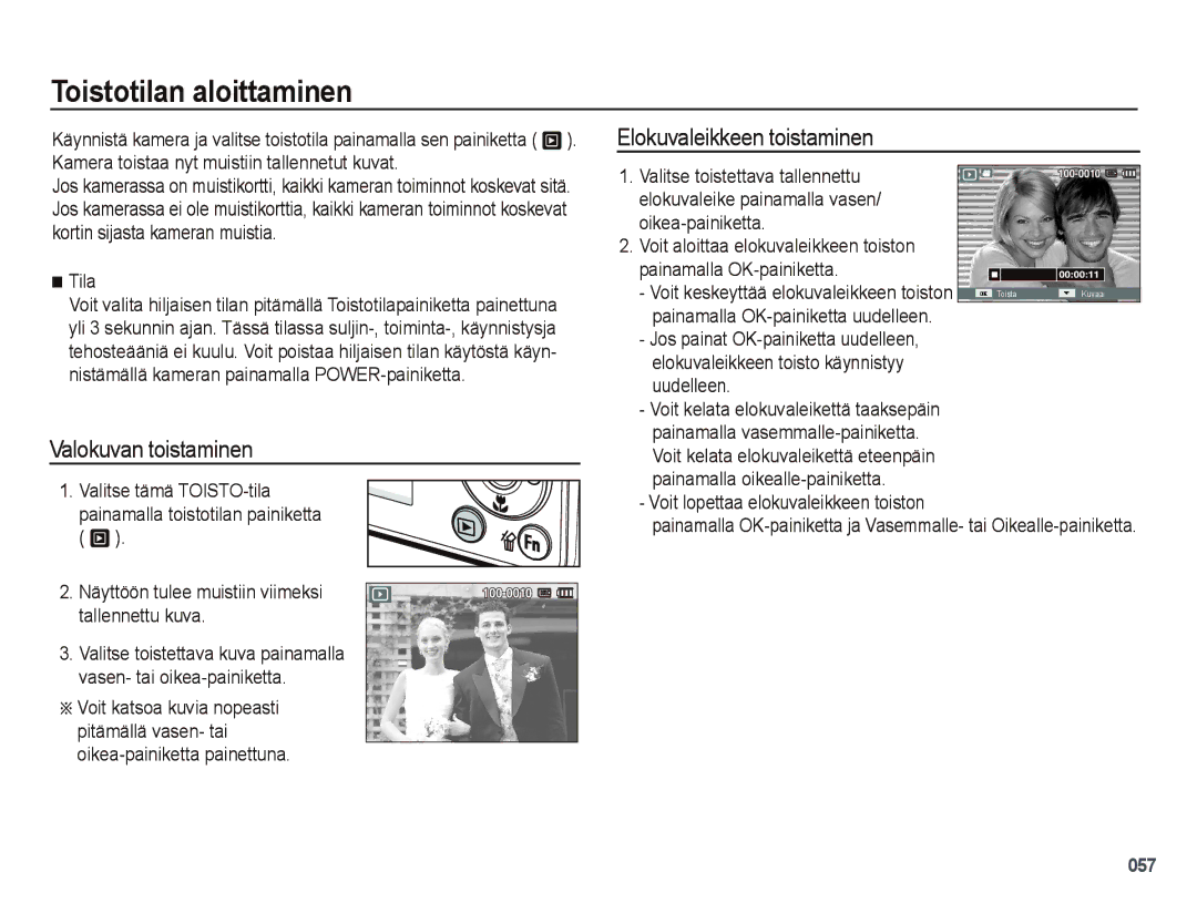 Samsung EC-PL51ZZBPRE2, EC-PL51ZZBPBE2 Toistotilan aloittaminen, Valokuvan toistaminen, Elokuvaleikkeen toistaminen, Tila 