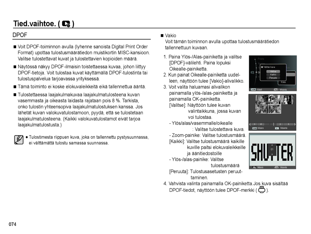 Samsung EC-PL51ZZBPAE2, EC-PL51ZZBPBE2, EC-PL51ZZBPNE2, EC-PL51ZZBPRE2 manual Taminen, Peruuta Tulostusasetusten peruut 