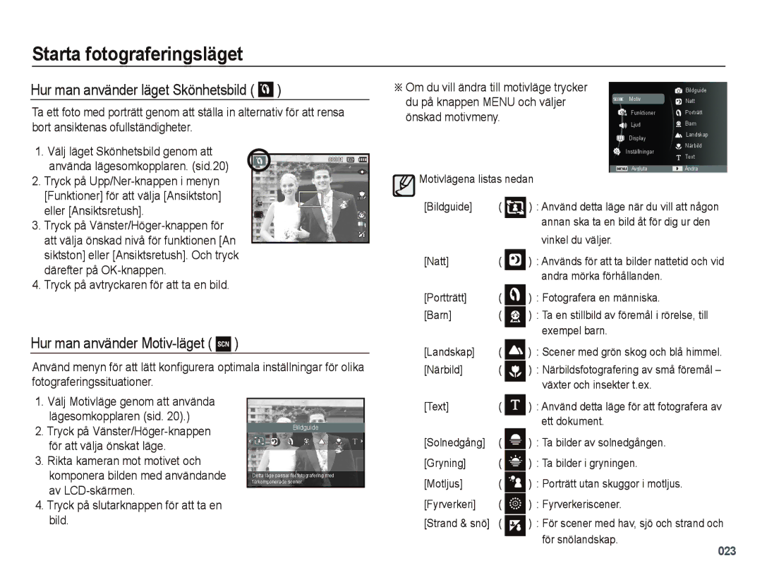 Samsung EC-PL51ZZBPBE2 manual Hur man använder läget Skönhetsbild, Hur man använder Motiv-läget, Eller Ansiktsretush 