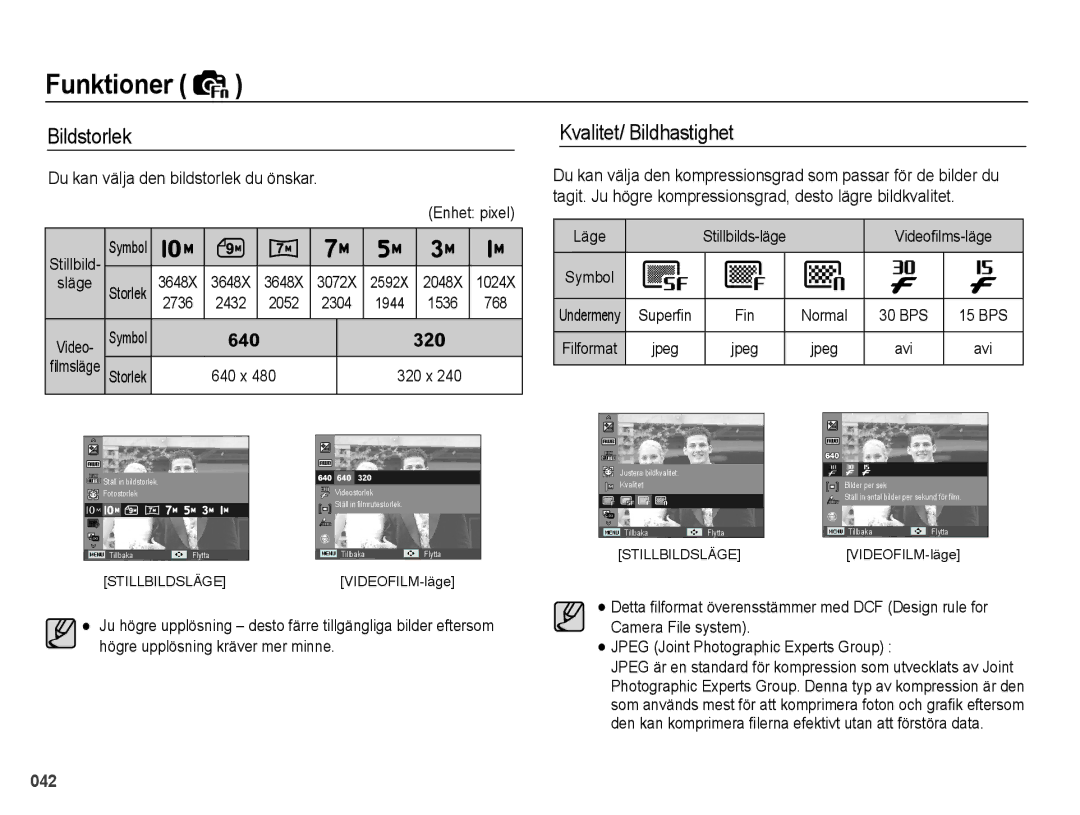 Samsung EC-PL51ZZBPAE2, EC-PL51ZZBPBE2 manual Bildstorlek, Kvalitet/ Bildhastighet, Du kan välja den bildstorlek du önskar 