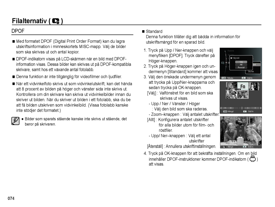 Samsung EC-PL51ZZBPAE2, EC-PL51ZZBPBE2, EC-PL51ZZBPNE2, EC-PL51ZZBPRE2 manual Dpof, Standard 