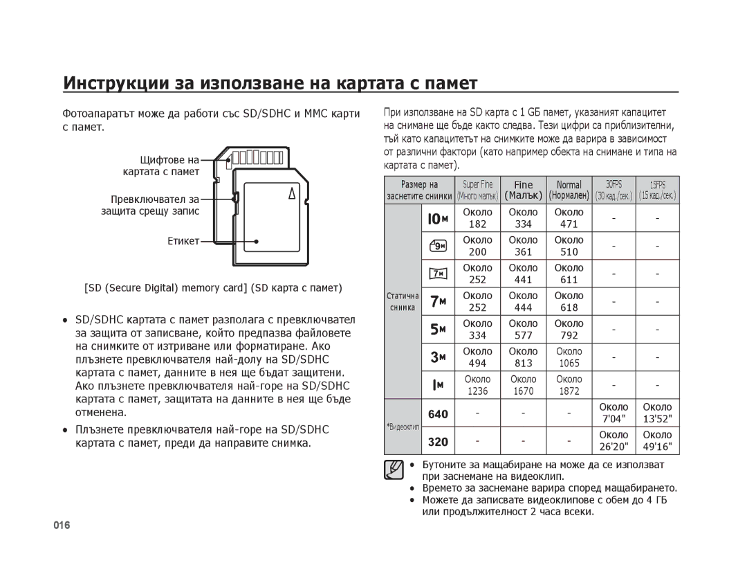 Samsung EC-PL51ZZBPBE3 manual Фотоапаратът може да работи със SD/SDHC и MMC карти с памет, Картата с памет, Етикет, Fine 