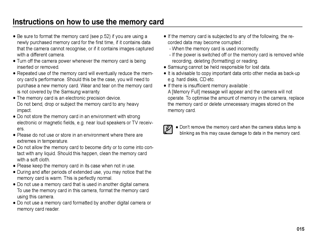 Samsung EC-PL51ZZBPNVN manual Instructions on how to use the memory card, When the memory card is used incorrectly 