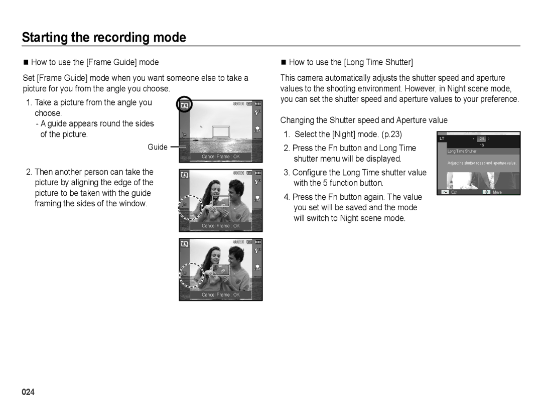 Samsung EC-PL51ZZBPNE2, EC-PL51ZZBPRE1 How to use the Long Time Shutter, Changing the Shutter speed and Aperture value 