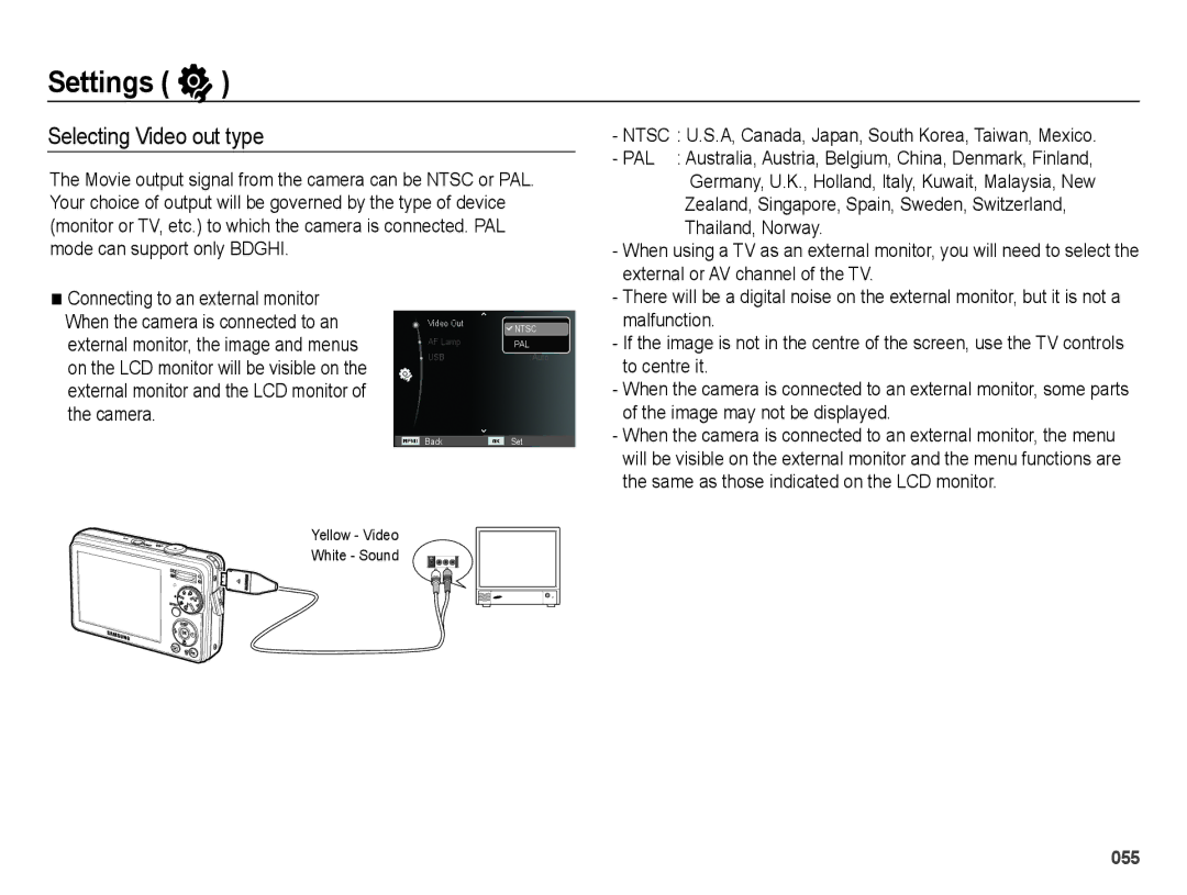 Samsung EC-PL51ZZBPBE2, EC-PL51ZZBPRE1, EC-PL51ZZBPAE1, EC-PL51ZZBPNE1, EC-PL51ZZBPAIT manual Selecting Video out type 