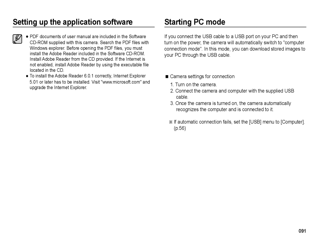 Samsung EC-PL51ZZBPARU, EC-PL51ZZBPRE1, EC-PL51ZZBPAE1, EC-PL51ZZBPNE1, EC-PL51ZZBPAIT, EC-PL51ZZBPBE1 manual Starting PC mode 