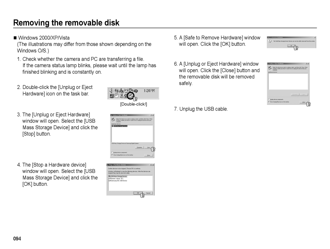 Samsung EC-PL51ZZBPRRU, EC-PL51ZZBPRE1, EC-PL51ZZBPAE1, EC-PL51ZZBPNE1 Removing the removable disk, Unplug the USB cable 