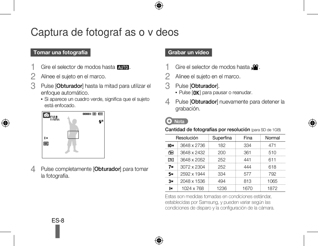 Samsung EC-PL51ZZBPNE2, EC-PL51ZZBPRE1, EC-PL51ZZBPAE1, EC-PL51ZZBPNE1, EC-PL51ZZBPAIT Tomar una fotografía, Grabar un vídeo 