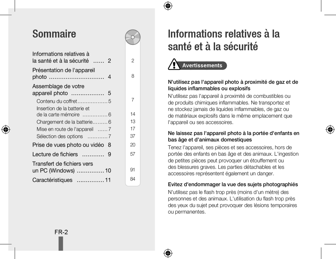 Samsung EC-PL51ZZBPBRU, EC-PL51ZZBPRE1, EC-PL51ZZBPAE1 manual Sommaire, Informations relatives à la santé et à la sécurité 