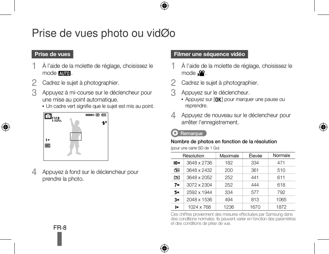 Samsung EC-PL51ZZBPAIT, EC-PL51ZZBPRE1, EC-PL51ZZBPAE1 manual Prise de vues photo ou vidéo, Filmer une séquence vidéo 